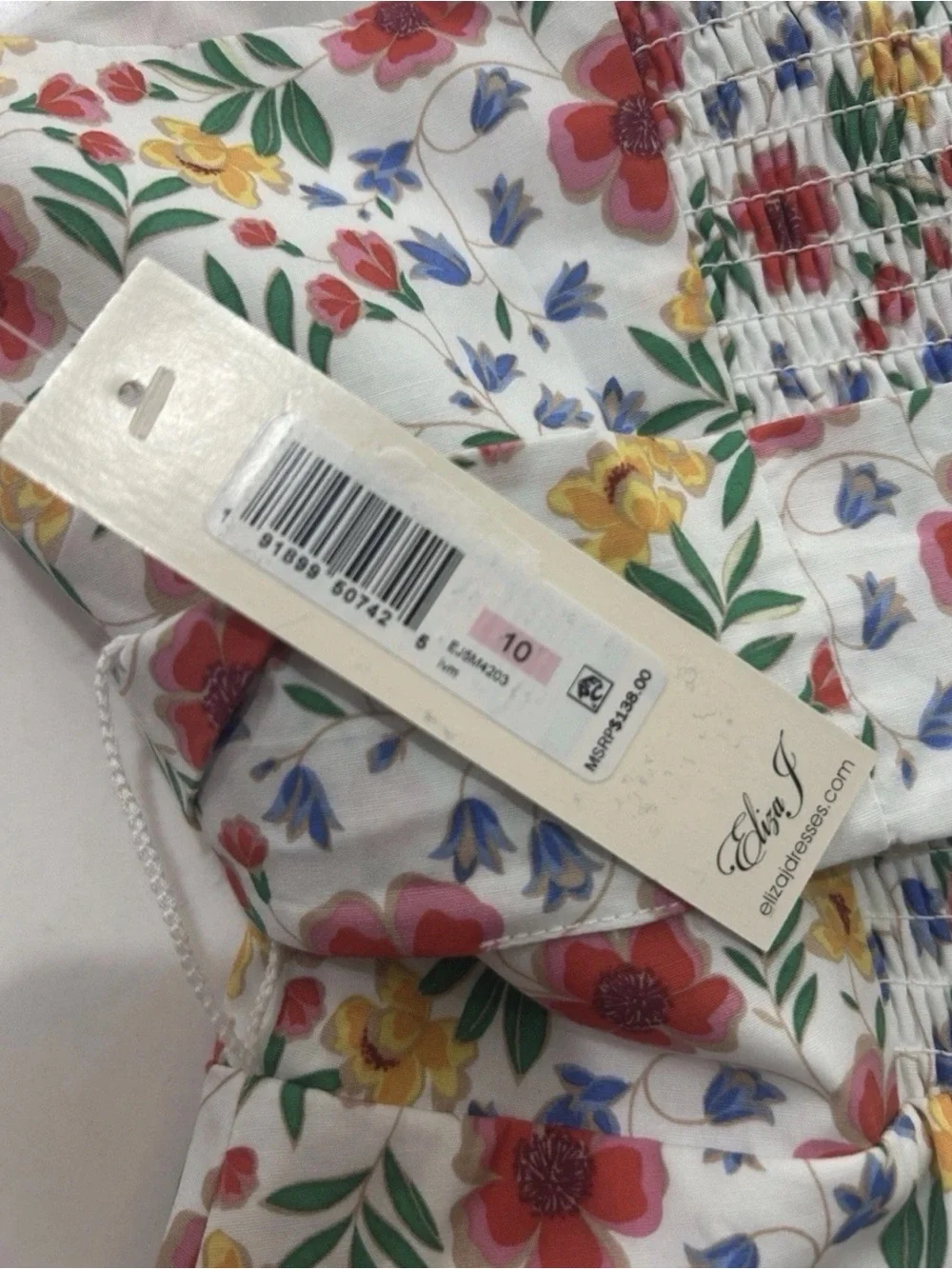 Eliza J $138 White Floral Tiered Sundress Pink Blue Green Trim Size 10 - Picture 9 of 9